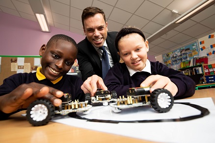 Children at Rhosymedre School have fun learning about robot cars